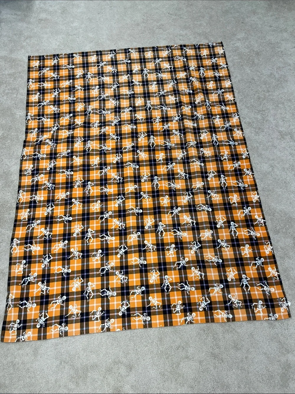 Halloween Skeleton Plaid Kitchen Tablecloth - Orange & Black - 75”x56” Rectangle